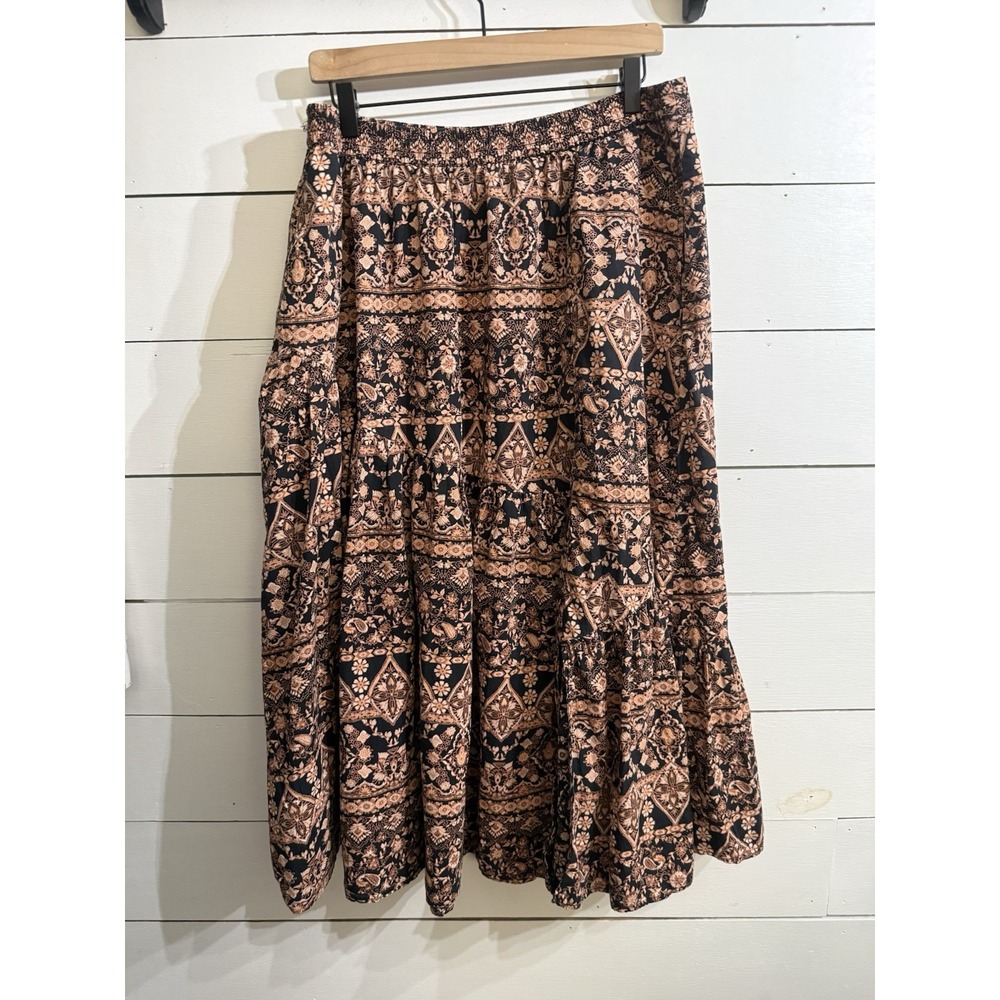Free People All About The Tiers A-line Skirt Boho Paisley Floral Cotton Skirt L